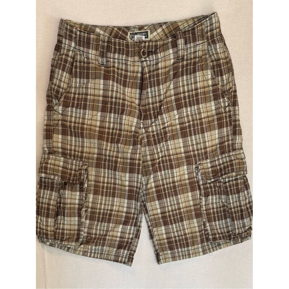 Men’s Route 66 Brown Plaid Cargo Shorts 100% Cotton sz 32